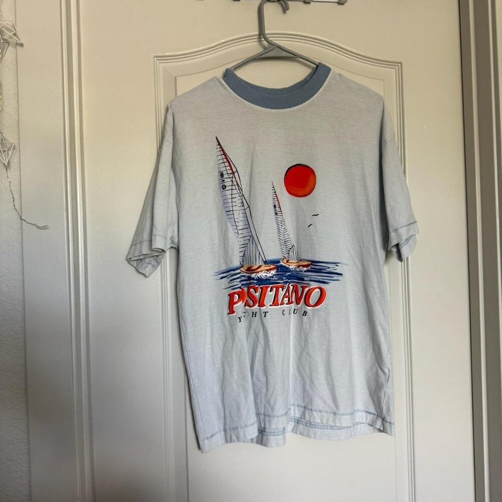 Cotton On Positano Yacht Club Graphic Tee Blue XS Italy Travel T-Shirt